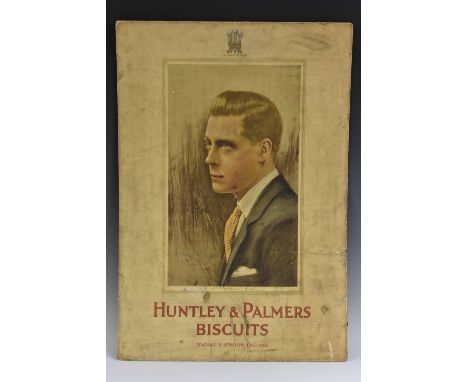 Advertising - an early 20th century Huntley &amp; Palmers Biscuits card poster, with an inset chromolithographed half-length 
