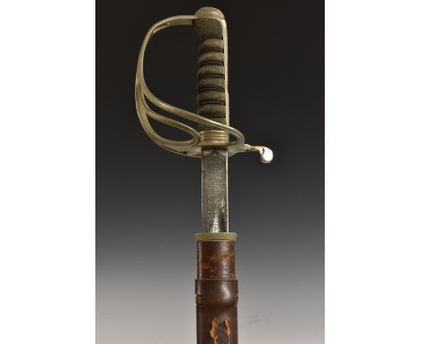 An Elizabeth II Army Service Corps officer's sword, by Wilkinson, 86.5cm blade, three-bar nickel-plated hilt with chequered p