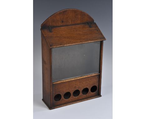 An interesting 19th century mahogany hopper or dispenser, possibly a bird feeder, hinged sloping cover above a glazed panel a