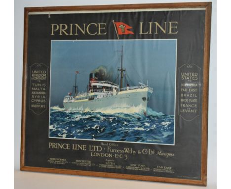 Marine Transport - Kenneth Denton Shoesmith (1890 - 1939), after, an early 20th century poster, Prince Line, London E.C.3., A