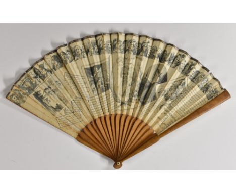 A George III twenty-stick printed paper and boxwood royal commemorative fan, the marriage of George, Prince of Wales and Caro