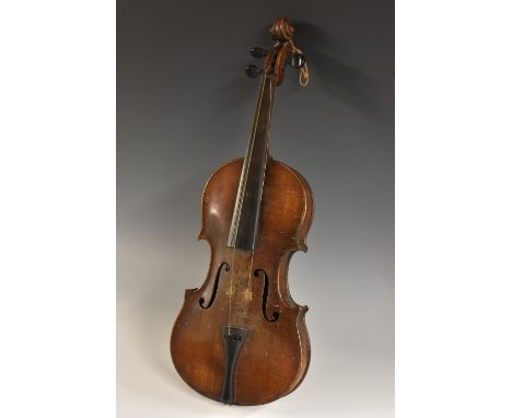 A late 19th century German violin, 36cm two-piece back excluding button, outlined throughout with tramline purfling, carved s