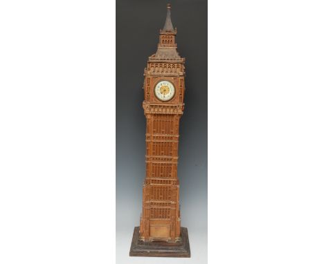A 19th century scratchbuilt architectural timepiece, of Big Ben, 7cm circular enamel dial, 94cm high overall, c. 1890 (faults