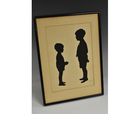 Captain Henry 'Harry' Lawrence Oakley (1882 - 1960), a double-portrait silhouette, of two brothers, full-length, each child s
