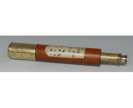 A 19th century two-draw day or night telescope, by Dolland, London, the leather bound barrel with a chart of Flags &amp; Pend