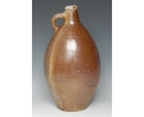 A late 18th century German salt-glazed stoneware Bellarmine type ovoid pitcher, the rounded shoulder numbered 4 in sgraffito,