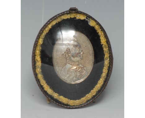 A 19th century electrotype portrait medallion, of a gentleman in profile, initialled G.W.V., framed, 9cm x 7.5cm overall