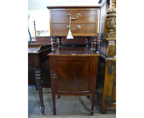 An Edward VII inlaid mahogany pot cupboard and a Victorian commode