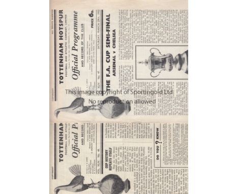 1952 FA CUP SEMI-FINALS / ARSENAL V CHELSEA     Programmes for the first match and Replay. The first match includes the singl
