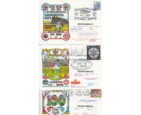 MAN UTD - MAN CITY      Three First Day Covers 1 x Man City 0-3 Man Utd 14/9/85, signed by Sammy McIlroy and 2 x  Dawn First 