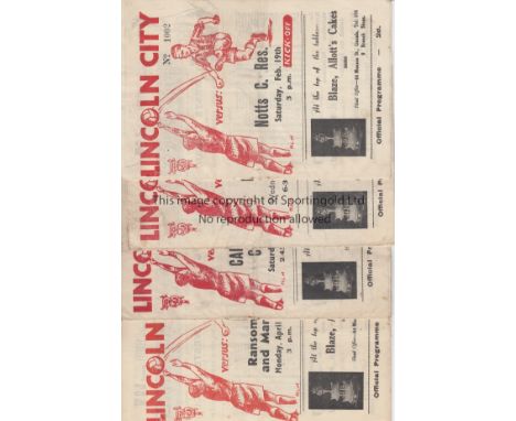LINCOLN 48-49   Four Lincoln City home programmes, 48-49, first team v Bury and Cardiff and Reserves v Ransome and Marles and