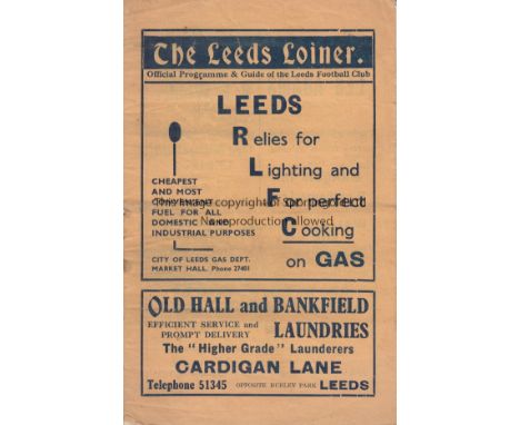 RUGBY LEAGUE 1939   Leeds home programme v Halifax, 28/1/1939,  slight creasing, staple removed.  Fair-generally good