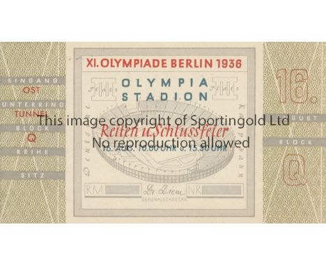 OLYMPIC GAMES 1936   Ticket for the Equestrian event and official closing ceremony, 16/8/1936 in Berlin Olympia Stadion. The 