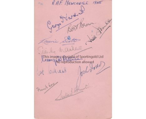 RAF 1945    Autograph page with ten ink signatures from the RAF team who played the Army at Newcastle in 1945. Signatures are