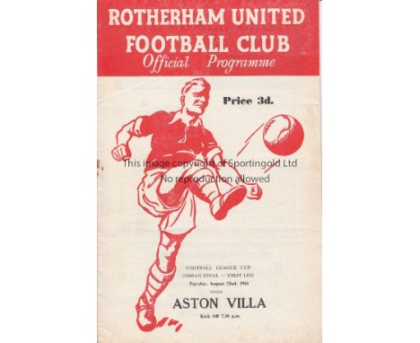 LEAGUE CUP FINAL 1961    Rotherham United home programme v Aston Villa, 22/8/61, first Final of the new Football League Cup c