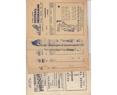 RIGBY LEAGUE / WARRIMGTON      Six programme from season 1953/4. 5 homes v. Wigan 19/9/53, Barrow 27/4/53 tiny paper loss top