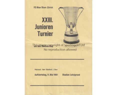 MAN UTD - TOTTENHAM 1961   Scarce FC Blue Stars Zurich Junior Tournament programme for the Hermes Cup played 11/5/61 in Zuric