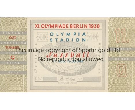 OLYMPIC GAMES 1936   Ticket for football Semi-Final, Austria v Poland, 11/8/1936, Olympia Stadion, Berlin. Austria won the ga