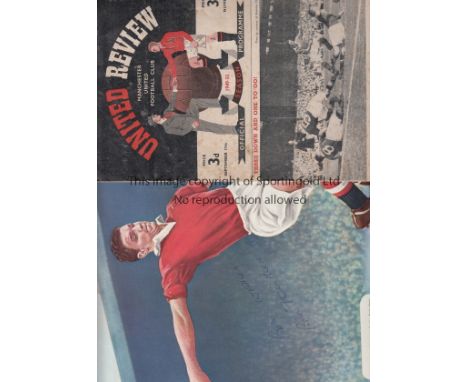 MAN UTD   Manchester United home programme v Stoke 17/9/49 numerous ageing marks (foxing) plus two large signed colour magazi