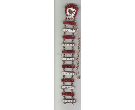 SWINDON SPEEDWAY BADGE     Metal badge for Swindon Speedway Supporters Club Robins with years bars complete 1949 - 1960, 12 i