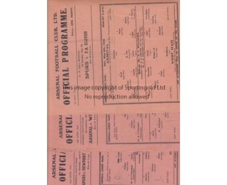 ARSENAL     Four home FL South programmes for season 1945/6 v. Chelsea score entered, Derby team changes and score entered, B
