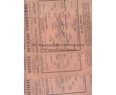 ARSENAL      Three home single sheet programme for FL South matches in season 1943/4 v. Millwall team changes, v. Fulham worn