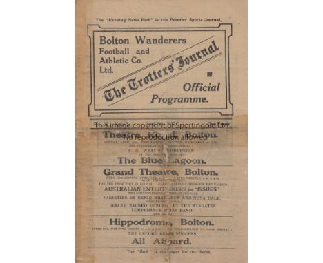 BOLTON - MAN UTD 1922   Bolton Wanderers home programme v Manchester United, 8/4/1922, eight page programme, professionally r