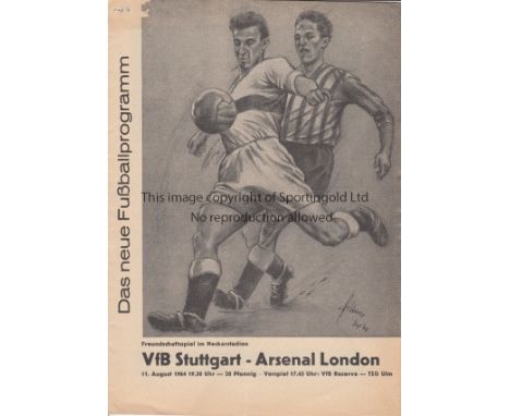 STUTTGART - ARSENAL 64    Vfb  Stuttgart home programme v Arsenal, 11/8/64, pre-season friendly, slight fold.  Generally good