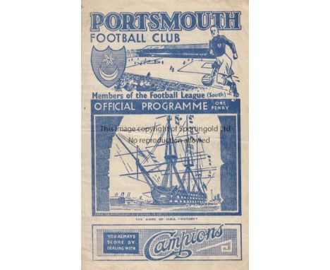 PORTSMOUTH V ARSENAL 1945    Programme for the FL South Cup tie at Portsmouth 17/2/1945, slightly creased.    Generally good