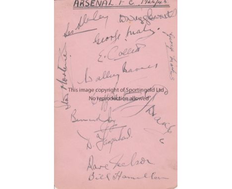 ARSENAL  Autograph album page containing 13 signatures from Arsenal 1944-45, includes Male, Barnes, Mortensen (who played for