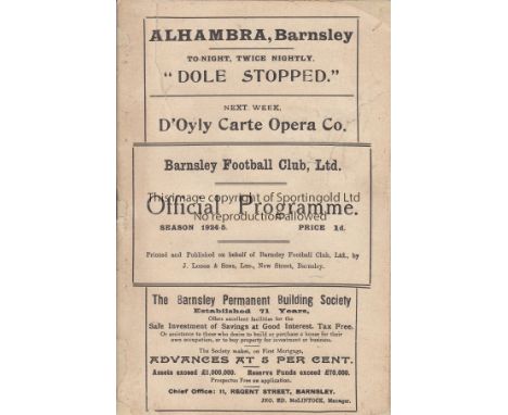 BARNSLEY - MAN UTD 1925    Barnsley home programme v Manchester United, 2/5/1925, sixteen page programme, some restoration to