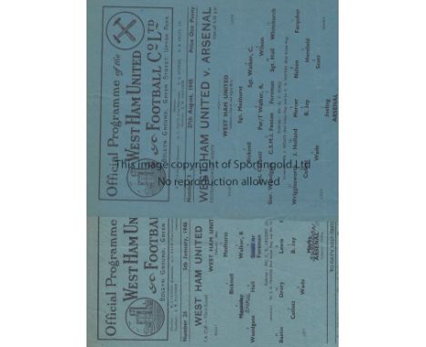 WEST HAM UNITED V ARSENAL 1945/6      Two single sheet programmes for matches played at West Ham 27/8/1945 FL South very slig