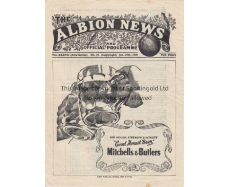 WEST BROWMCH ALB. V ARSENAL 1946     Programme for the FL South match at West Brom. 19/1/1946, slightly creased.    Generally