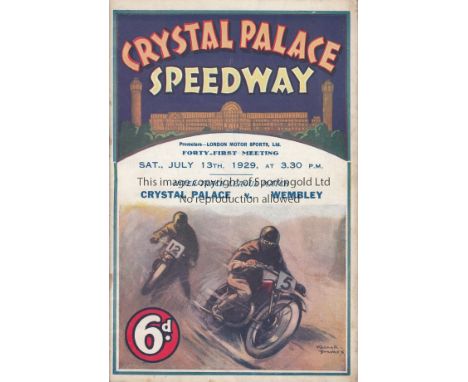 SPEEDWAY- CRYSTAL PALACE  1929   Crystal Palace Speedway programme for Inter-Track League match v Wembley, 13/7/1929, 41st Me