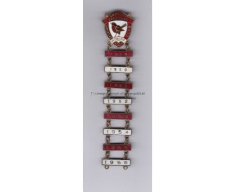 SWINDON SPEEDWAY BADGE     Metal badge for Swindon Speedway Supporters Club Robins with years bars complete 1949 - 1956, 8 in