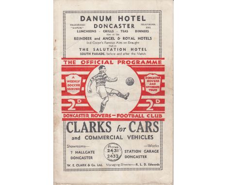 DONCASTER- SHEFFIELD UTD 1938   Doncaster home programme v Sheffield United, 8/1/1938, Cup, slight marks, slight tears along 