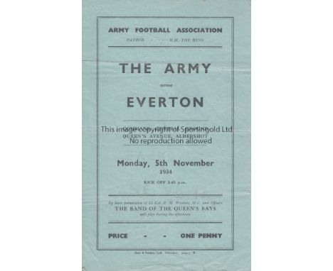 THE ARMY- EVERTON 1934   Four page programme , The Army v Everton, 5/11/1934, played at Command Central Ground, Aldershot. Ev