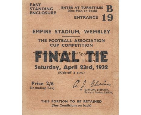 1932 FA CUP FINAL    Ticket for Arsenal v Newcastle United. Turnstile B.   Generally good