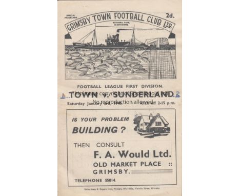 GRIMSBY/SUNDERLAND   Programme Grimsby Town v Sunderland 3rd January 1948 signed by 16 Grimsby players. Programme lacks stapl