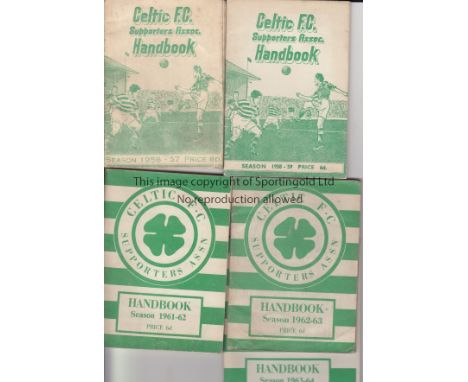 GLASGOW CELTIC  Five Supporters Club Glasgow Celtic handbooks, 56/7 (results entered on fixture list) , 58/9, 61/2, 62/3 and 