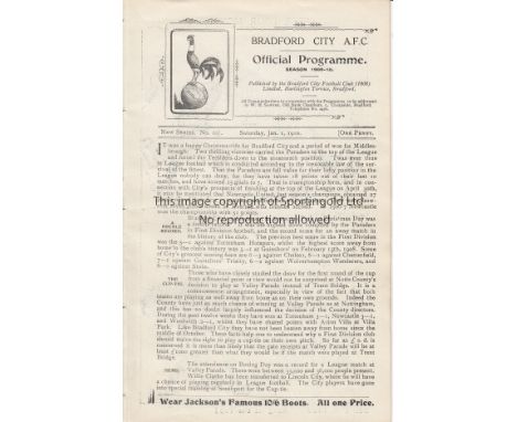 BRADFORD CITY - MANCHESTER UNITED 1910   Bradford City official programme v Manchester United, 1/1/1910 Ex bound volume , eig