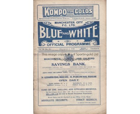 MAN CITY - MAN UTD 1925   Full size Manchester City home programme v Manchester United, 2/12/1925, Lancashire Cup second Roun
