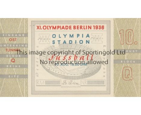 OLYMPIC GAMES 1936   Ticket for football, 10/8/1936 in the Olympia Stadion, Berlin. The match was a semi-final in which Italy