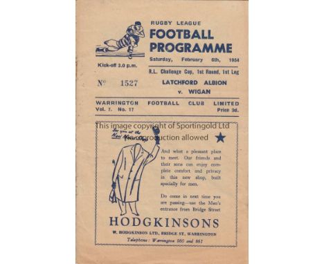 RUGBY LEAGUE - CUP 1954   Scarce programme, Latchford Albion v Wigan, 6/2/54, Challenge Cup 1st Round, 1st Leg, played at War