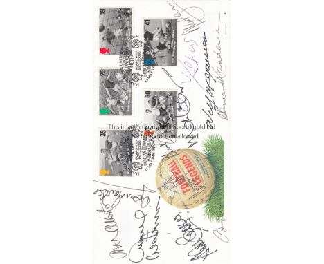 MAN UNITED   1996 First Day Cover Handstamped "Manchester United FC Museum" signed by George Best, Bobby Charlton, Alan Gowli