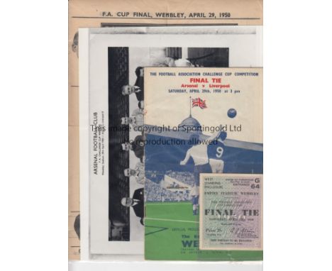 1950 FA CUP FINAL / ARSENAL       Four items: Official programme with slightly rusty staples, horizontal crease and score ent