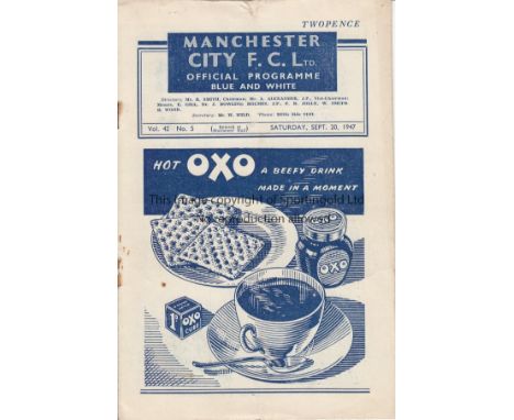 MAN CITY - MAN UTD 47   Manchester City home programme v Manchester United, 20/9/47,  a crowd of 78,000 saw the first post-wa