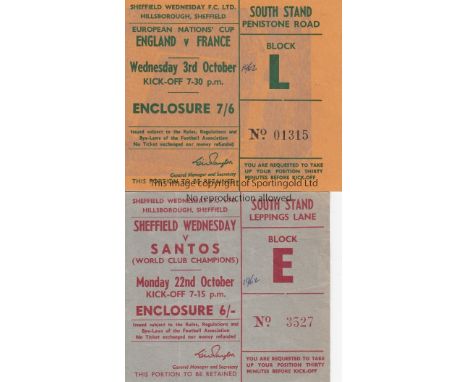 ENGLAND - FRANCE TICKET 62    Scarce match ticket, England v France at Hillsborough, 3/10/62, European Nations Cup, comes wit
