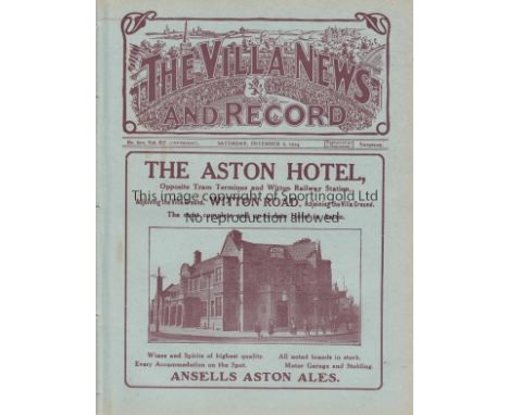 ASTON VILLA - CARDIFF  1924   Villa home programme v Cardiff, 6/12/1924, Cardiff became the first away team to defeat Villa a