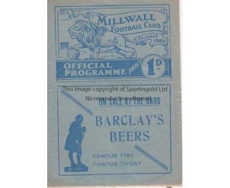 MILLWALL - MAN CITY 1937   Millwall home programme v Manchester City, 6/3/1937, Cup 6th Round, Millwall shocked the Champions